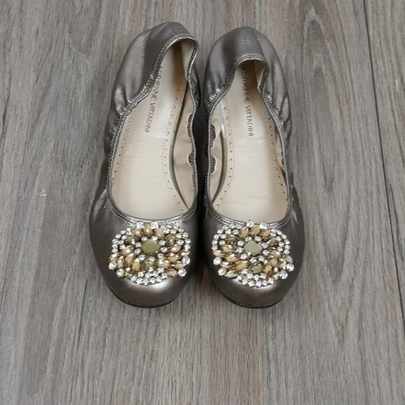 NWOT Adrienne Vittadini gold metallic ballet flats with rhinestones sz 6 - Picture 4 of 5